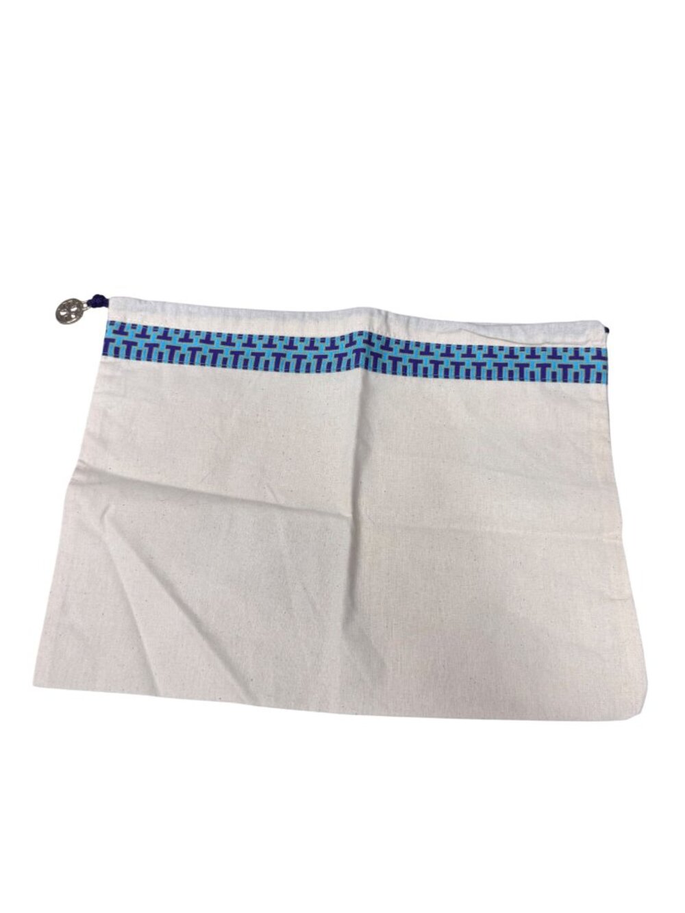 Tory Burch White Canvas Dust Bag Authentic Blue Pattern & Gold Logo Charm 13"x10